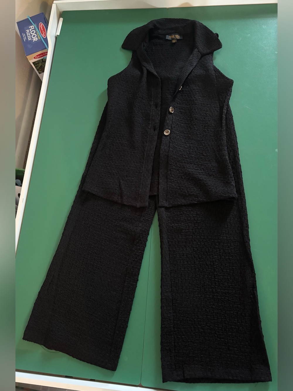 Truth By Republic XS Wide-Leg Cropped Pants and Sleeveless Button Tank Set Black